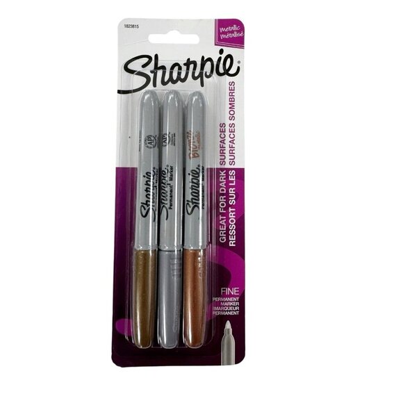 NEW Sharpie Metallic Marker Fine Tip 3 Pk Gold Silver Bronze Office School Home - Picture 1 of 7